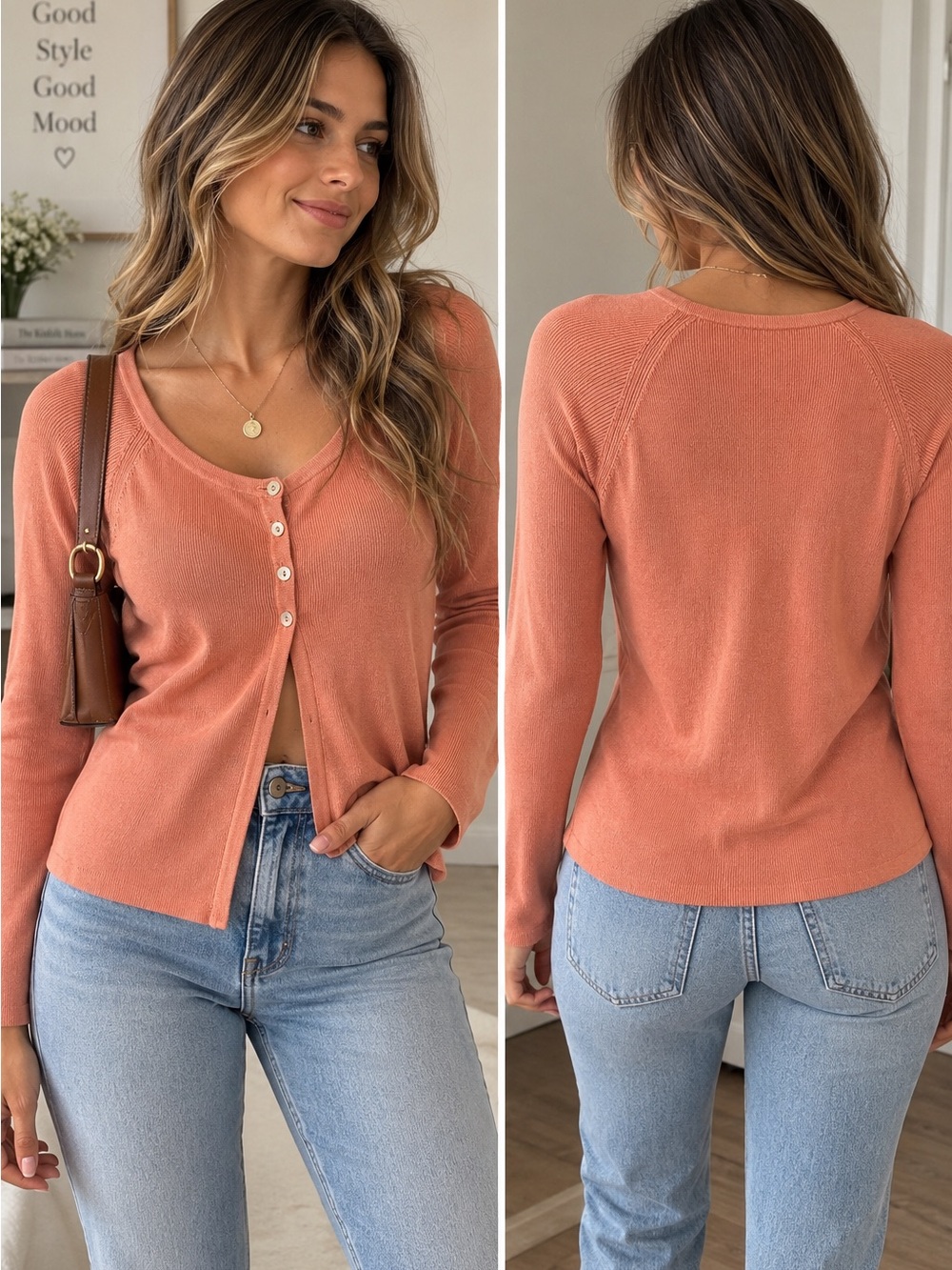 Joseph A. 100% Silk Coral Pink Ribbed Cardigan Sweater Size M